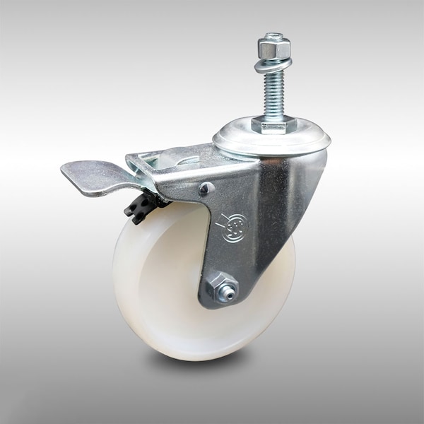 4 Inch SS Nylon Wheel Swivel 10mm Threaded Stem Caster with Total Lock Brake